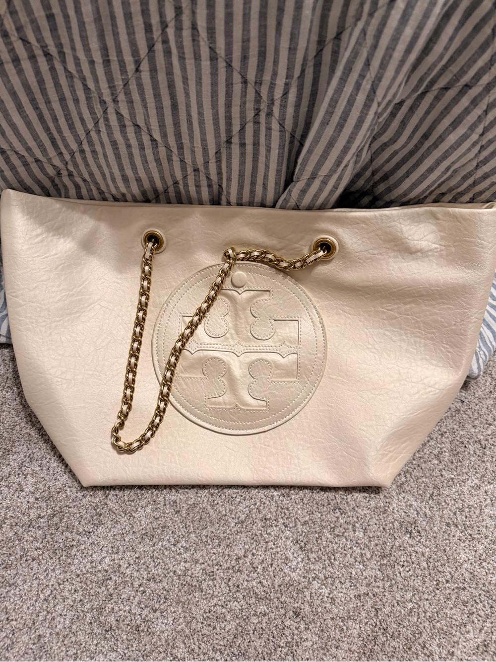 Tory Burch Ivory Logo Chain-Handle Tote